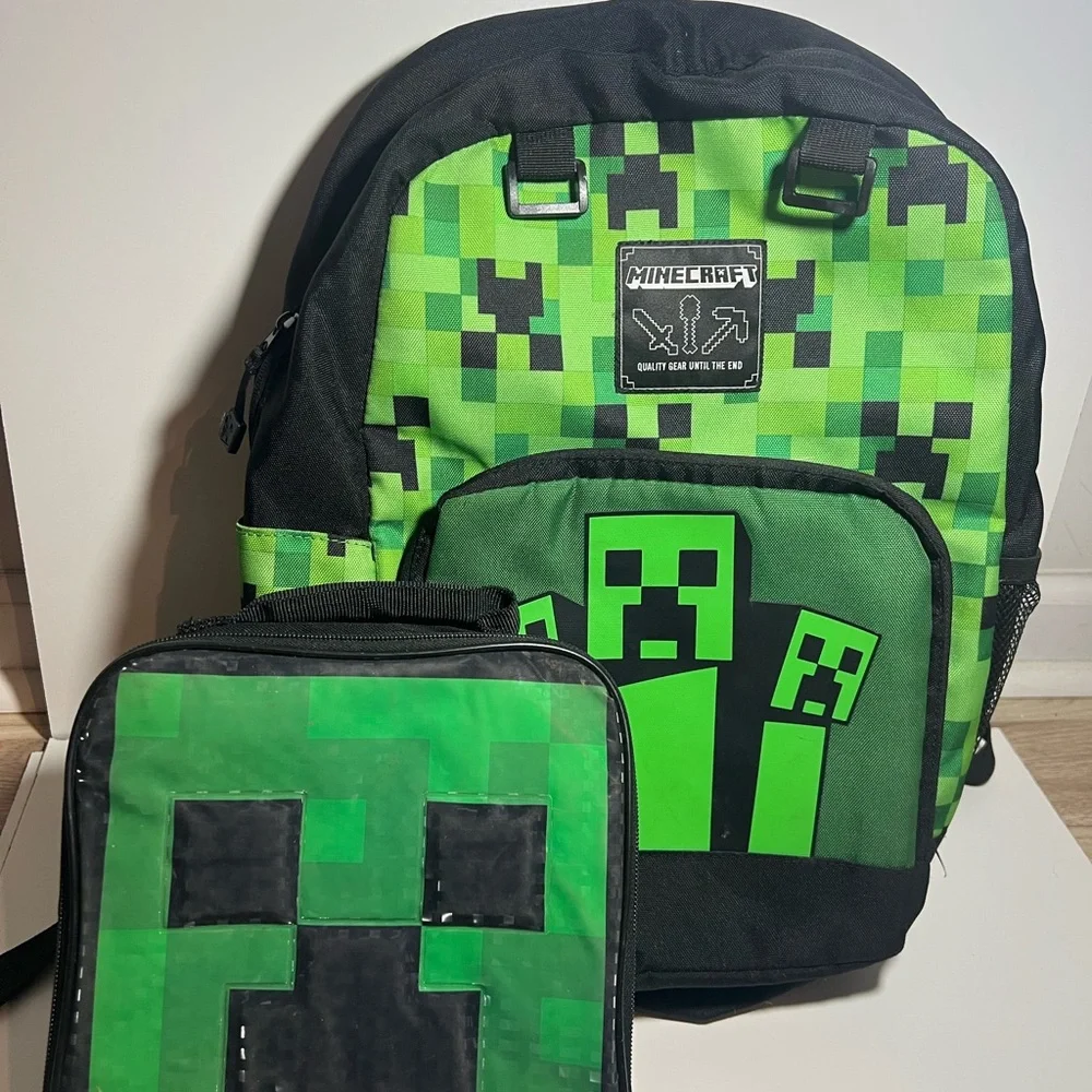 Minecraft Creeper Backpack & Lunchbox Set – Green Pixel Design
